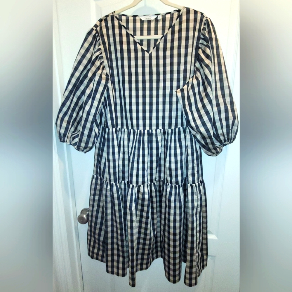 & Other Stories Stockholm Atelier Plaid Puff  Dress Sz L NWOT